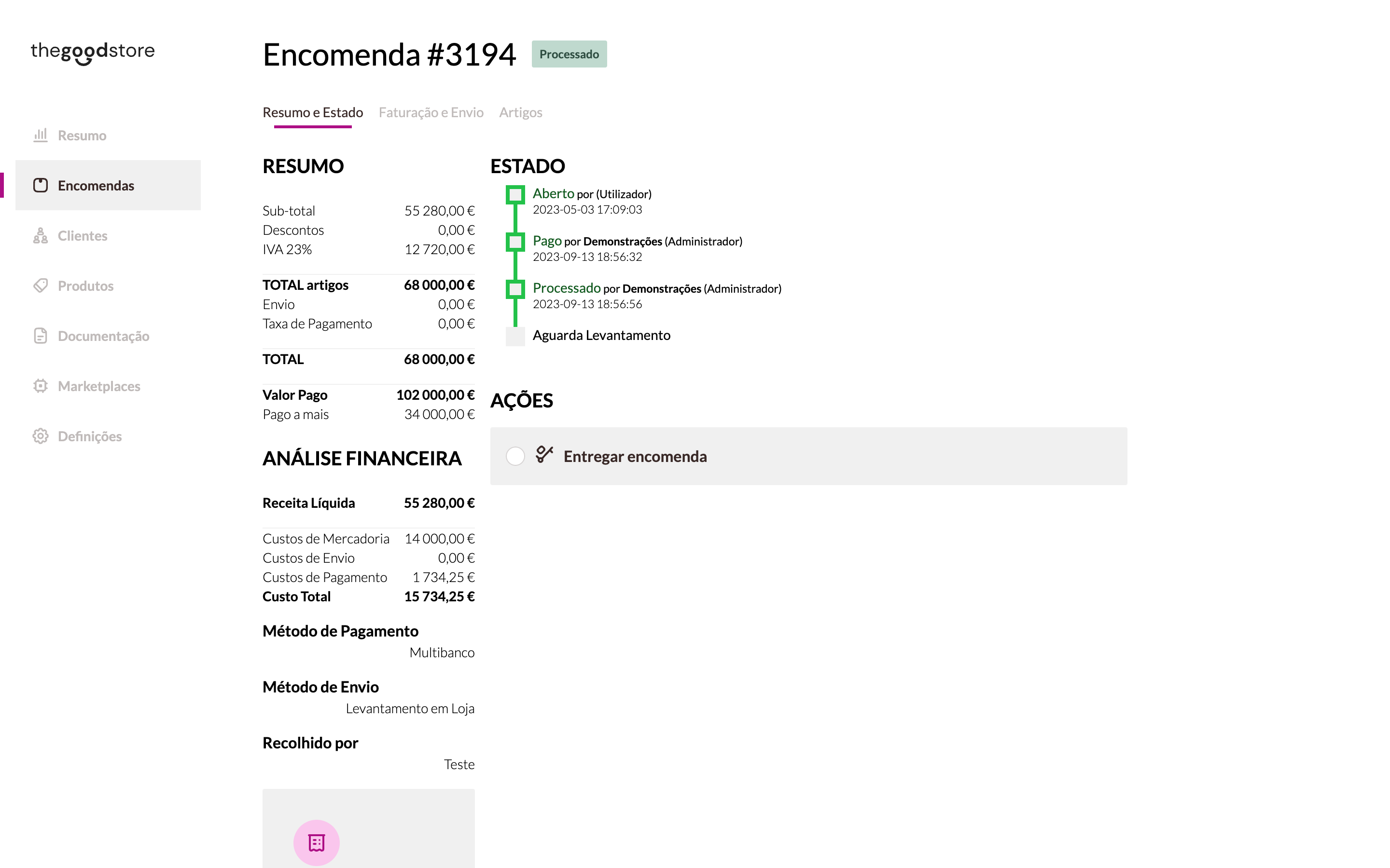 Screenshot of a project management app dashboard